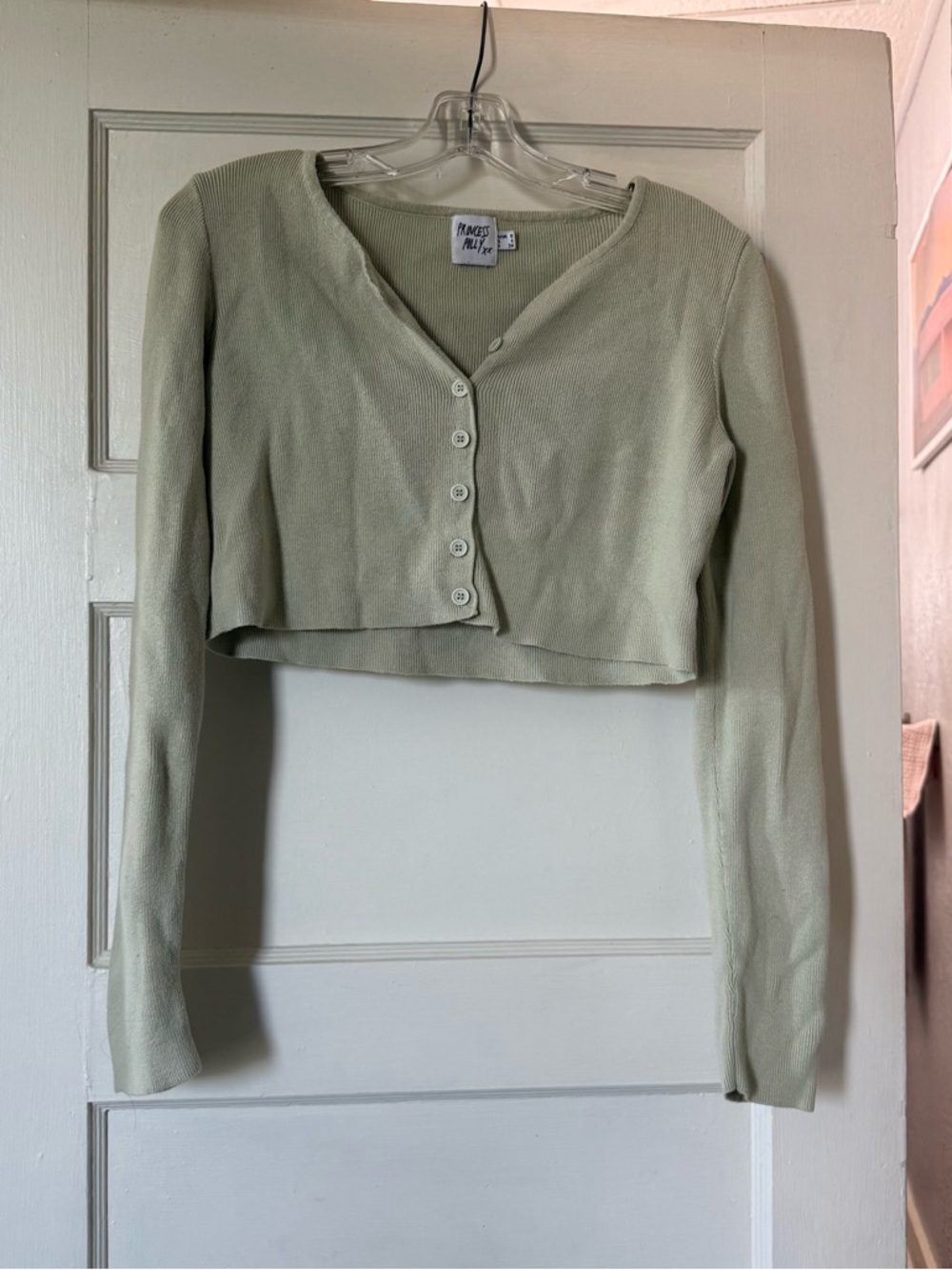 Princess Polly Light Sage Green Cropped Button Cardigan